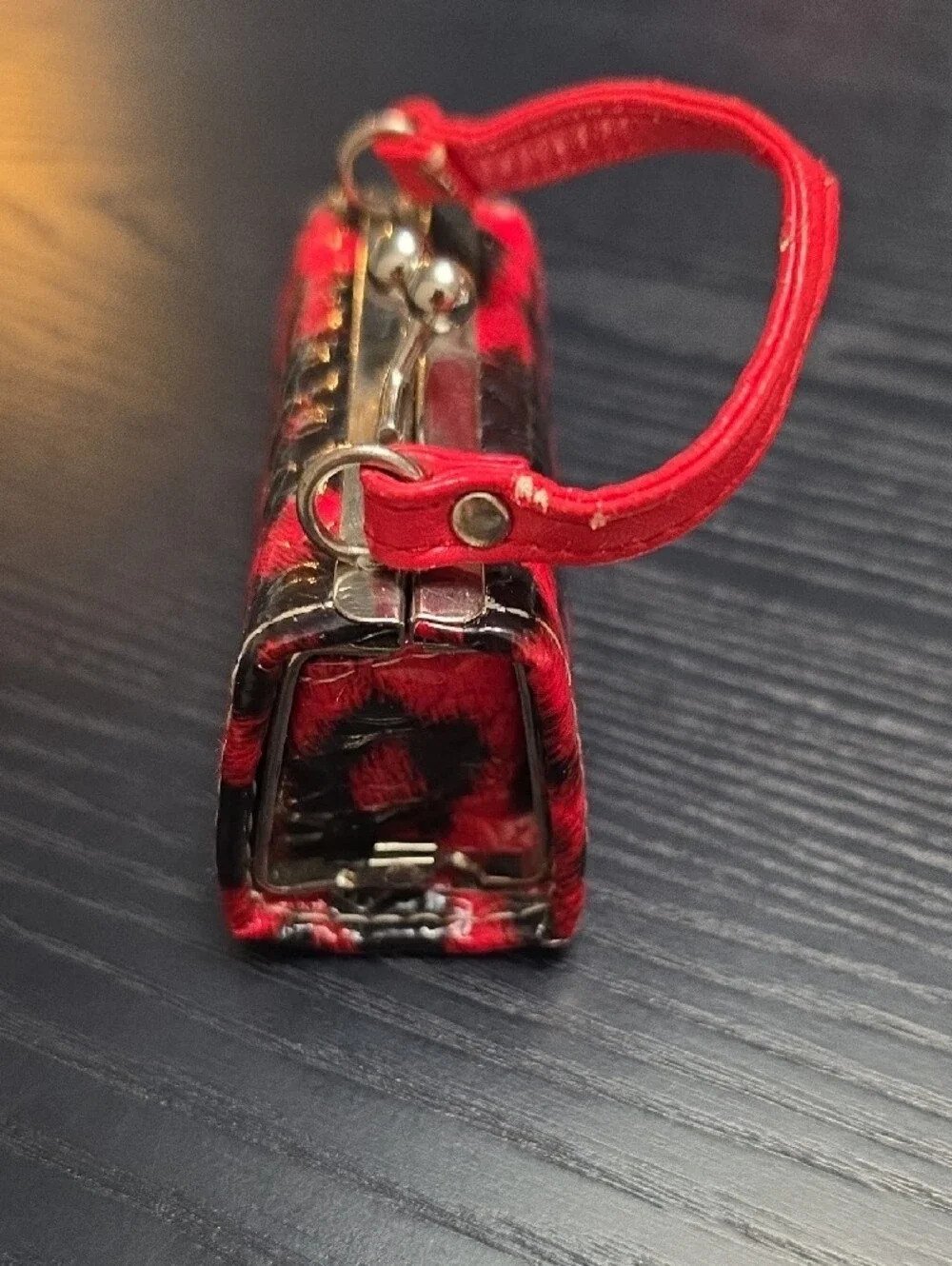Red and Black Leopard Mini Lipstick Bag, Used
